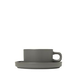 Set med 2 tekoppar och fat - pewter, pilar - Blomus
