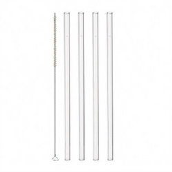 Sugrör glas 4-pack + borste 20cm- Leonardo